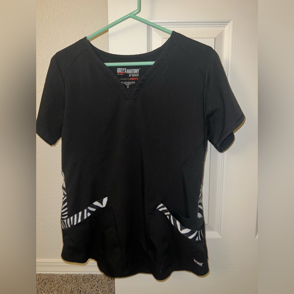Grey's Anatomy Black Scrub Top with Zebra Details